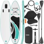 Das beste SUP tectake® Stand Up Paddle Board, SUP aufblasbar, Standup, SUB mit Pumpe, Kajak Boot Sitz, Finnen, Rucksack, Doppelpaddel, Paddel, für Wassersport und Paddling, bis 200 kg belastbar - weiß/türkis