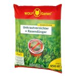 Der beste Rasendünger mit Unkrautvernichter WOLF-Garten 2-in-1: Unkrautvernichter + Rasendünger SQ 450 (Rasendünger und Unkrautvernichter, wirkt über Blätter und Wurzeln, Wirkung bis zu 100 Tagen, ausreichend bis 450 m2) 3840746
