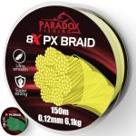Paradox Fishing 8X PX geflochtene Angelschnur I Chartreuse gelb 150M - 0,12mm - 6,1kg – Angelschnur geflochten- 8fach eng geflochten – perfekt zum Spinnfischen