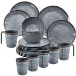 Der beste Wohnwagen für 6 Personen Melamin Camping Geschirr Set für 6 Personen grau 24 Teile Tellern Tassen