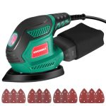 Die beste Schleifmaschine für Holz HYCHIKA Multischleifer, Deltaschleifer 200W, mit 12 Schleifblätter (Körnung 80/120/240), 14000 U/min, Klettfix-System, Staubsaugbeutel, Schleifmaschine für Ecke & Kante, Metal & Holz