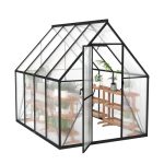 Froadp Gewächshaus aus Aluminium mit 230x180x195cm Fundament, 4mm PC-Hohlkammerplatten, Wetterfest, Treibhaus/Tomatenhaus mit Fenstern, Garten- und Aufzuchtanwendung