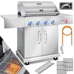 Der beste Gasgrill bis 2000 Euro KESSER® Gasgrill mit 4 Brenner + 1x Infrarot Keramik Seitenbrenner & Piezo-Zündung | bis 800°C BBQ Grillwagen aus Edelstahl inkl. Grillrost (66cm) aus Gusseisen, Grillthermometer & Gas-Schlauch