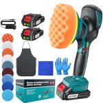 Die beste Poliermaschine Akku Poliermaschine Auto 150mm Exzenter mit 2×21V 2000mAh Batterien, 13-tlg Polierset, 6 Geschwindigkeiten bis 5500RPM, Kabellose Auto poliermaschinen, polishing machine